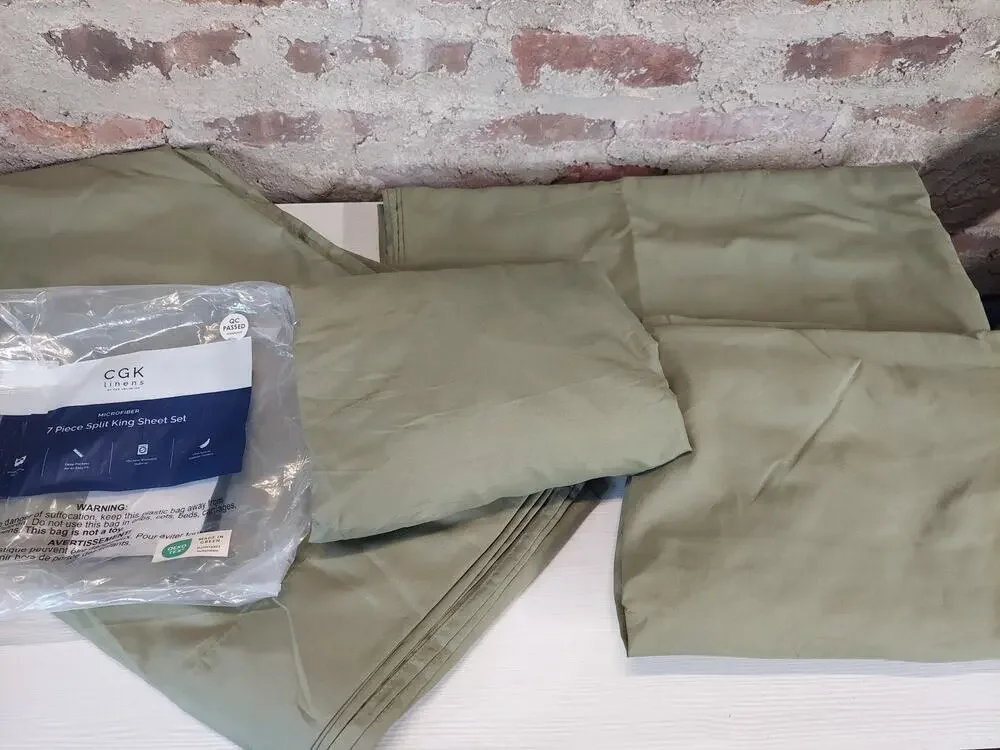 CGK Linens Split King Sheet Set 7 Piece Microfiber Ultra Soft Deep Pocket Olive